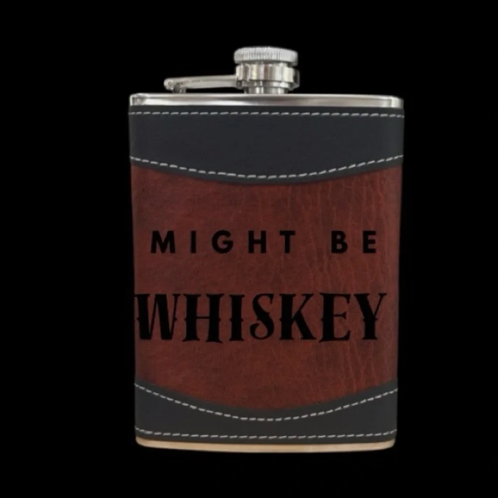 Engraved LEATHER/STAINLESS FLASK 8oz
